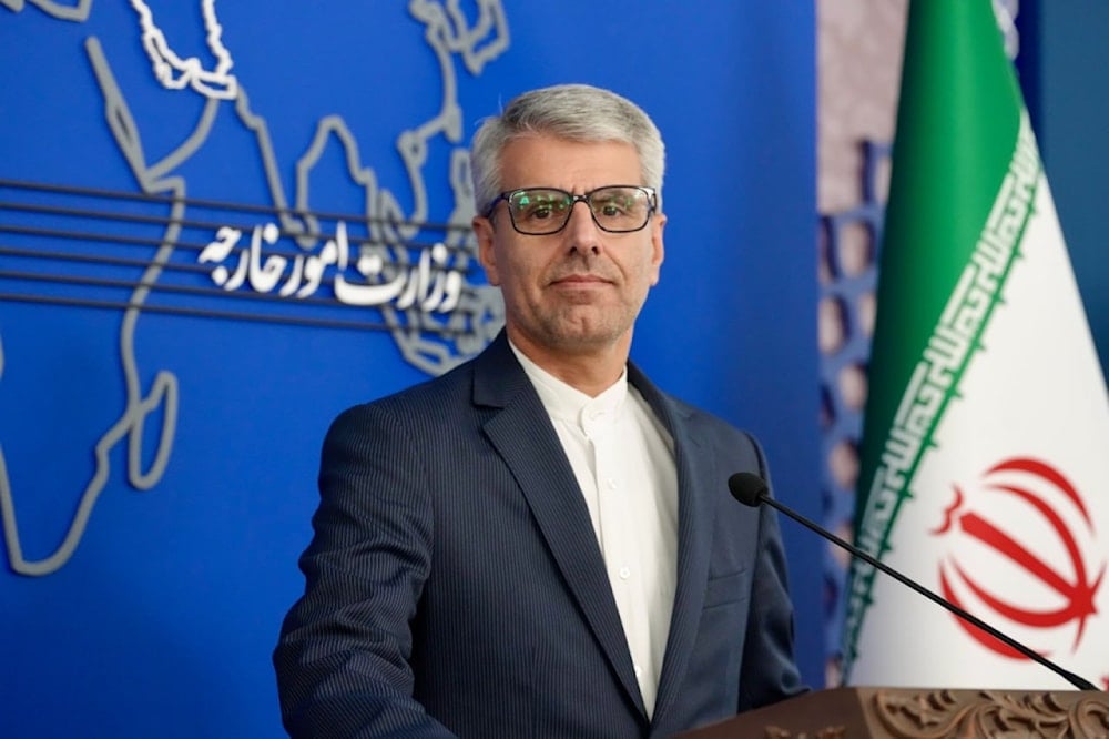 Iranian Foreign Ministry spokesperson Esmail Baghaei is seen here during a ministry press conference, undated. (X/ @IRIMFA_SPOX)