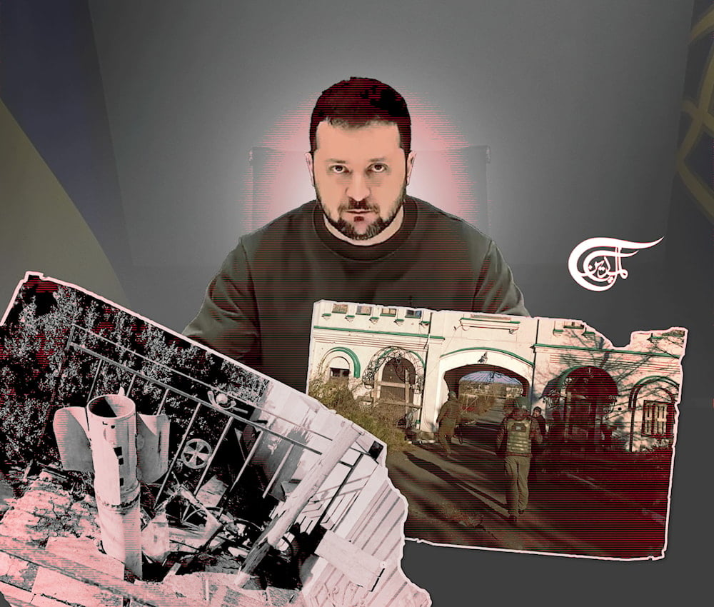 Why did Ukraine target the monastery at Ugledar? (Al Mayadeen English; Illustrated by Mahdi Rtail)