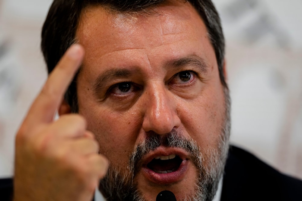 Italian Infrastructure Minister Matteo Salvini speaks during a press conference at the Foreign Press Association headquarters in Rome, Thursday, Sept. 26, 2024. (AP)