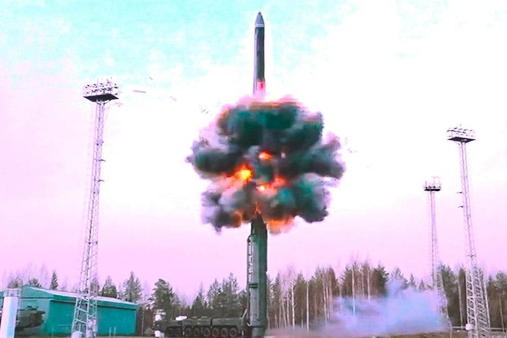 In this photo taken from a video distributed by the Russian Defense Ministry Press Service on Tuesday, October 29, 2024, A Yars intercontinental ballistic missile is test-fired from the Plesetsk launchpad in northwestern Russia (AP)