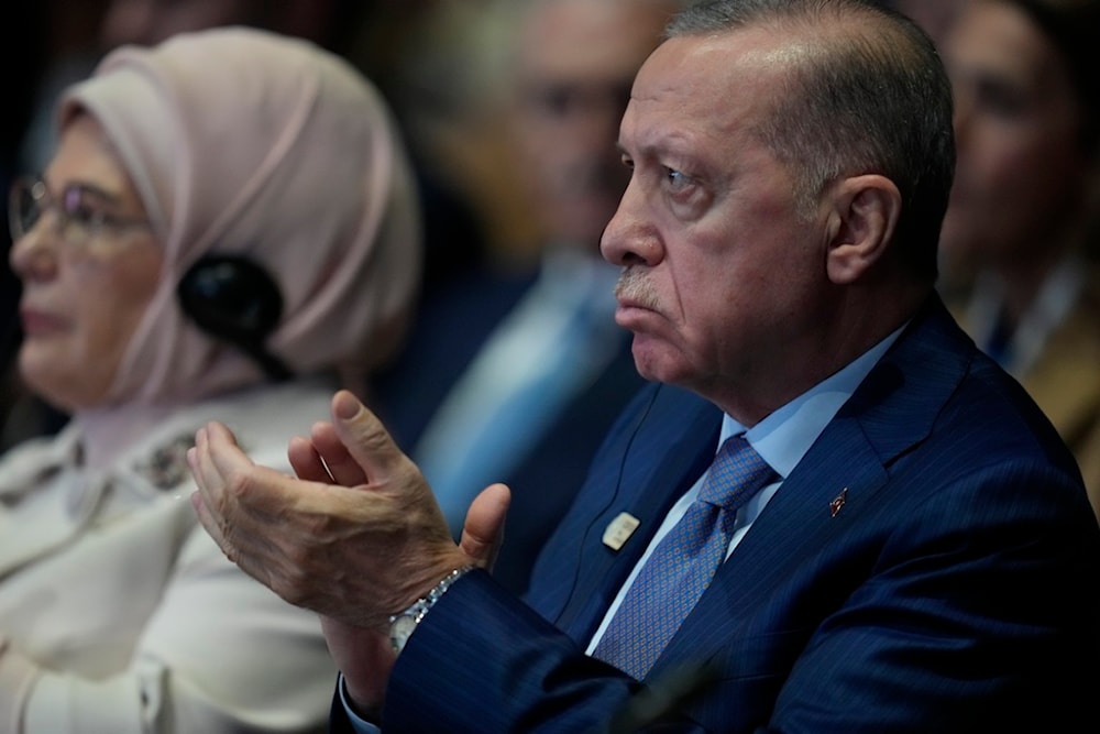 Turkey President Recep Tayyip Erdogan attends a plenary session at the COP29 U.N. Climate Summit, Tuesday, Nov. 12, 2024, in Baku, Azerbaijan. (AP)