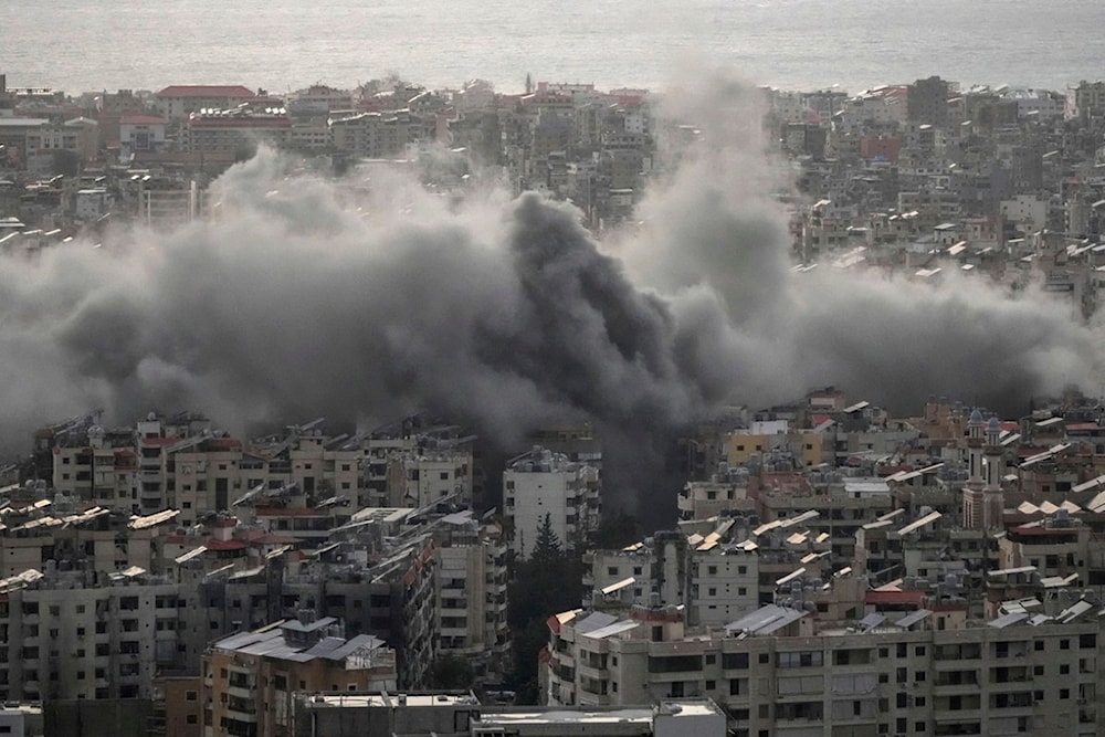 Smoke rise from Israeli occupation airstrikes in Dahiyeh, Beirut, Sunday, Nov. 24, 2024. (AP)