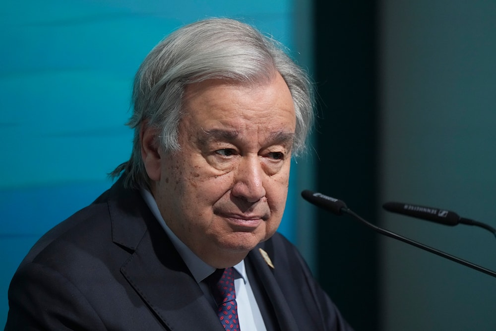 Antonio Guterres, United Nations secretary-general, speaks during a news conference at the COP29 U.N. Climate Summit, on November 21, 2024, in Baku, Azerbaijan. (AP)