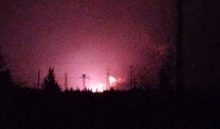 The Israeli occupation airstrikes target the village of Al-Amineh, north of Homs, Syria. (Social media)