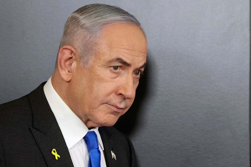 Israeli Prime Minister Benjamin Netanyahu attends a press conference at the Government Press office in occupied al-Quds, on September 4, 2024. (AP)