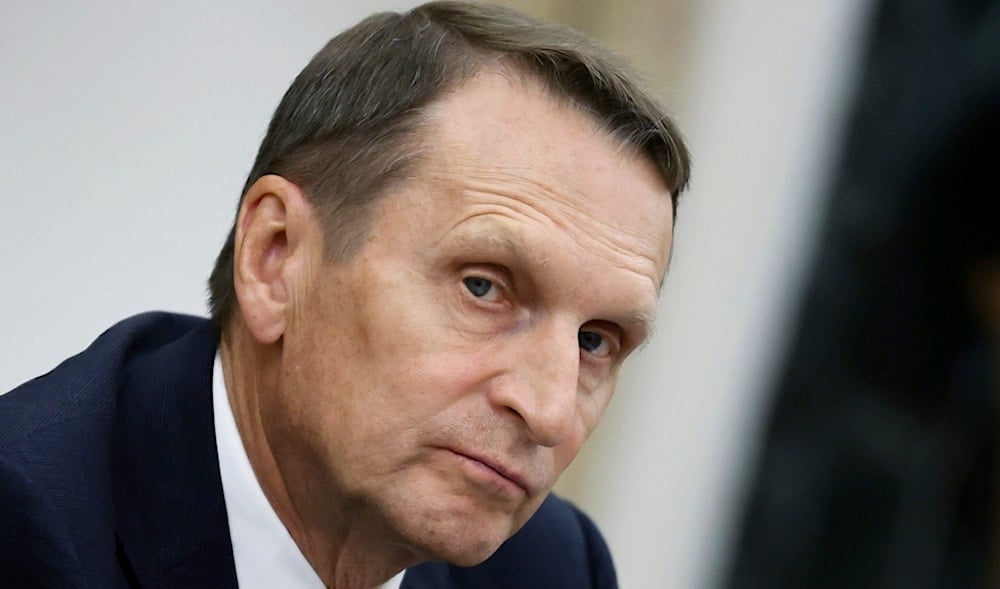 Russian Foreign Intelligence Service chief Sergei Naryshkin attends the Security Council meeting with Russian President Vladimir Putin at the Kremlin in Moscow, Russia, Sept. 25, 2024. (Kremlin via AP)