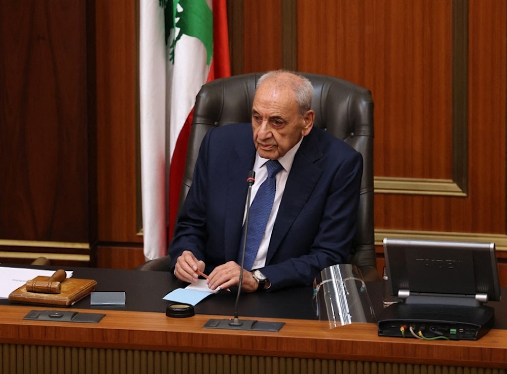  The Speaker of the Lebanese Parliament, Nabih Berri, opening the 4th session to elect a new president, in Beirut, on October 24, 2022. (AFP)