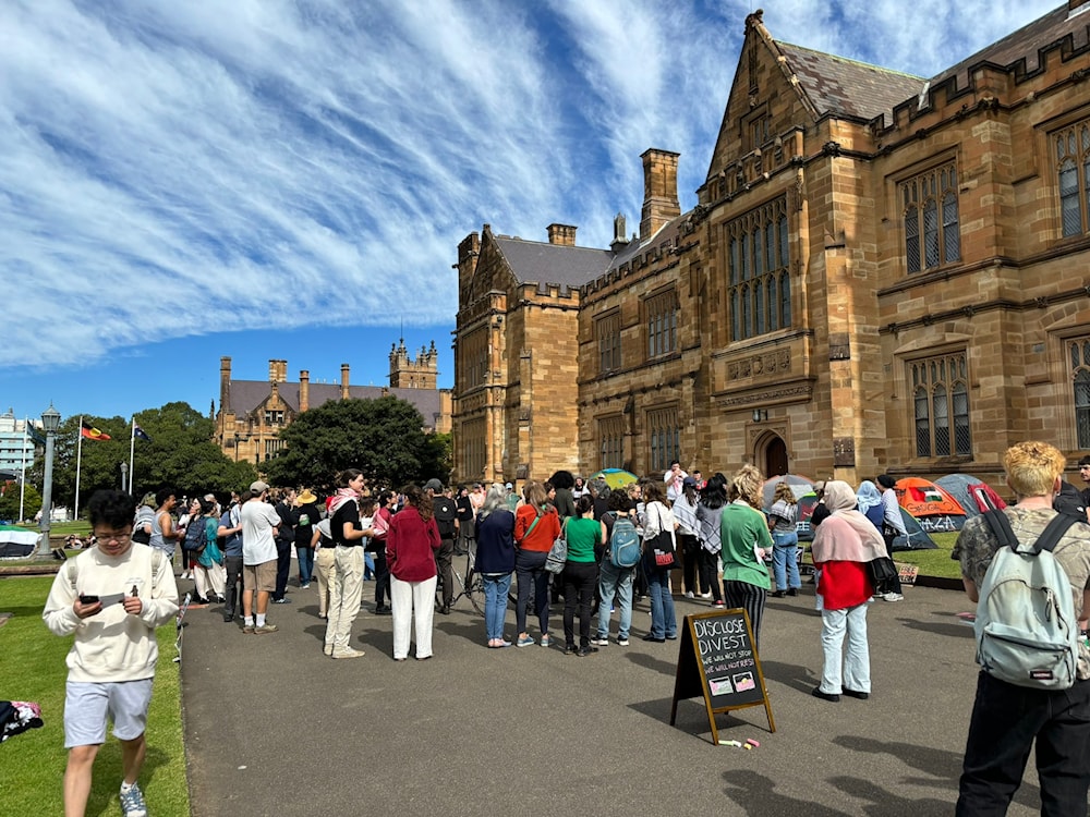    Gaza solidarity encampment at Sydney uni. on April 24,2024.  (@SFP_USyd / X)