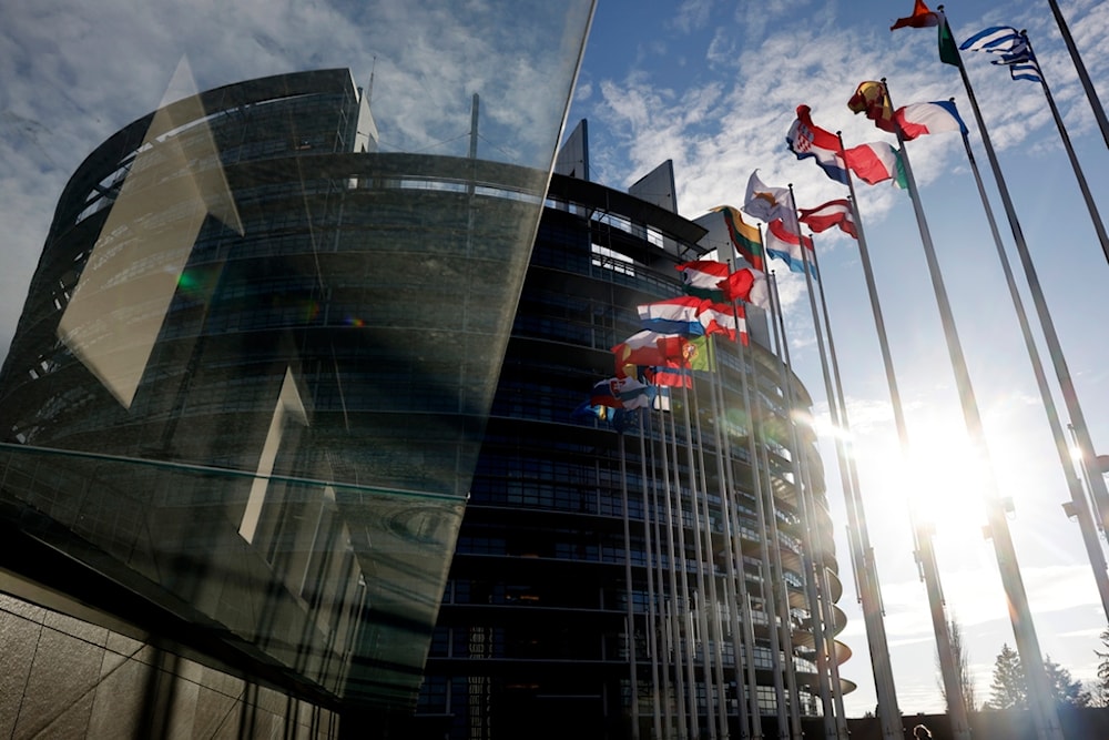 Flags of European Union member countries flap in the wind outside the European Parliament in Strasbourg, France, Wednesday, Nov. 27, 2024. (AP)