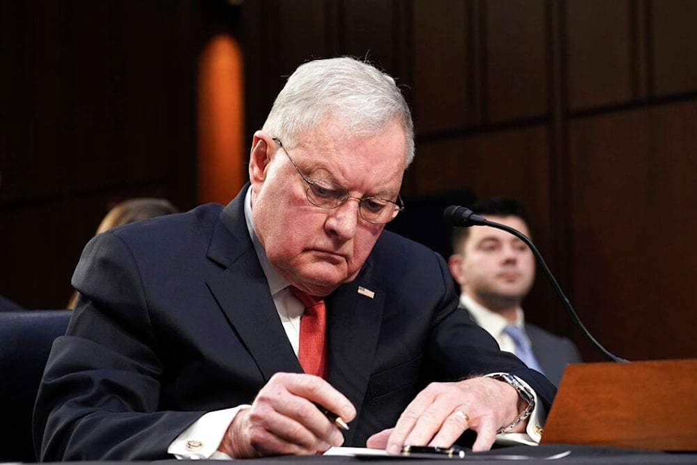 Keith Kellogg, AFPI Co-Chair of the Center for American Security, takes note during a Senate Armed Services Committee full committee hearing on the conflict in Ukraine, Tuesday, Feb. 28, 2023, on Capitol Hill in Washington, United States (AP)