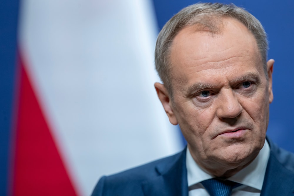 Poland's Prime Minister Donald Tusk pauses as he speaks, during a news conference following his meeting with Lithuania's Prime Minister Ingrida Simonyte at the government's headquarters in Vilnius, Lithuania, on March 4, 2024. (AP)