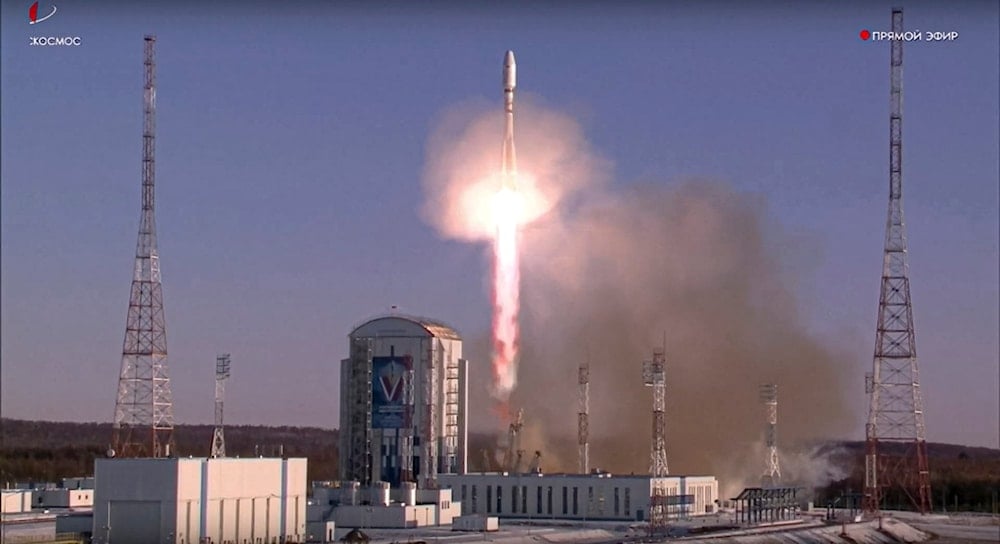 A Soyuz rocket lifts off from a launch site in Vostochny, far eastern Russia to carry satellites, including two built by Iran, into orbit Nov. 5, 2024. (Roscosmos via AP)