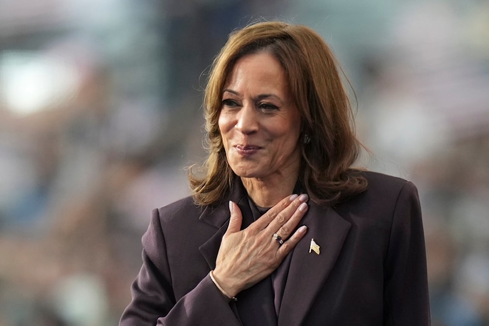 Vice President Kamala Harris gestures as she delivers a concession speech for the 2024 presidential election, Wednesday, November 6, 2024, on the campus of Howard University in Washington (AP)