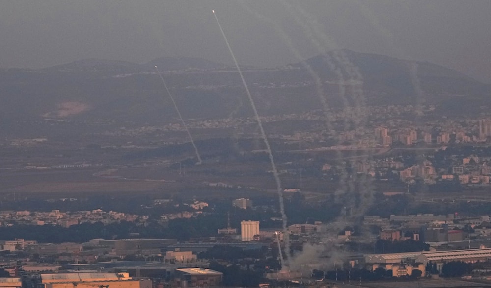 Israeli occupation's Iron Dome air defense system fires to attempt to intercept missiles that were launched from Lebanon, as seen from Haifa, northern 'Israel', Thursday, Nov. 7, 2024. (AP)