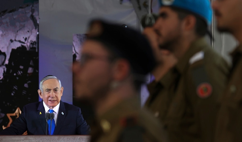 Israel's Prime Minister Benjamin Netanyahu speaks during a ceremony in occupied al-Quds, 'Israel', Oct. 27, 2024. (AP)