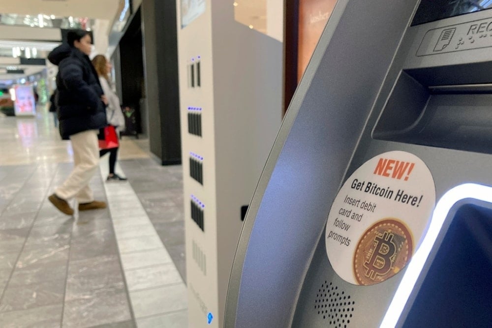 Bitcoin is for sale at an Automated Teller Machine at the Westfield Garden State Plaza shopping mall in Paramus, New Jersey, on Monday, March 13, 2023. (AP )