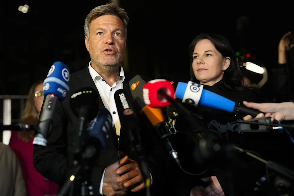 German Minister for Economic Affairs and Climate Action Robert Habeck brief the media after the meeting of German government leaders in Berlin , November 6,2024. (AP)