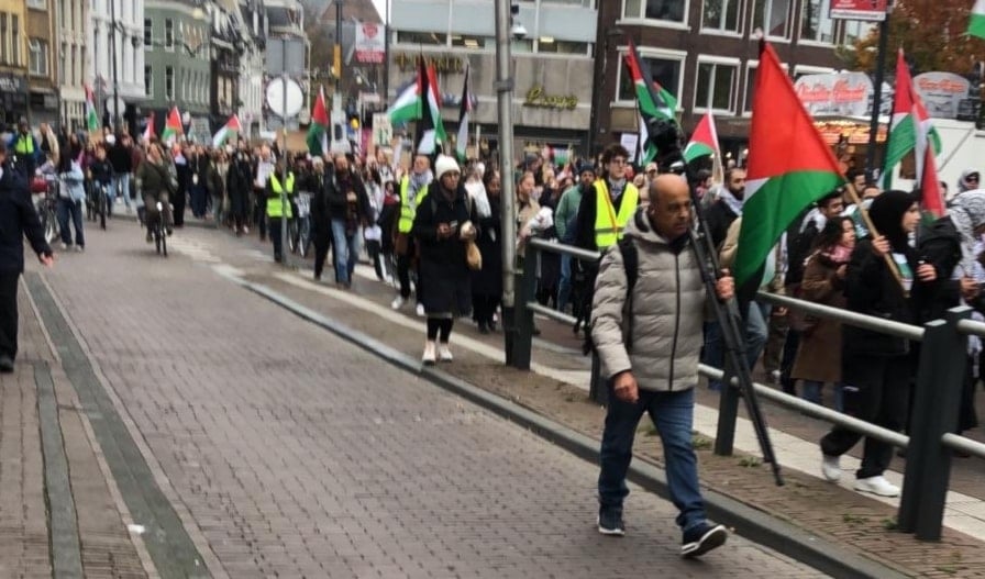 A pro-Palestine demonstration in Utrecht, Netherlands, on November 9, 2024, rejecting the country's support for the 'Israel'.