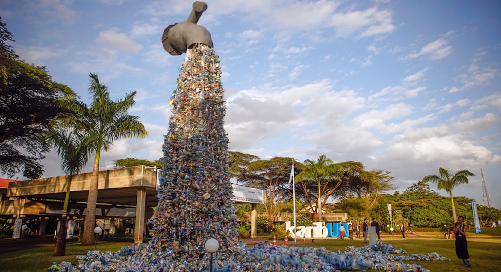 A 30-foot high monument entitled Turn off the plastics tap by Canadian activist and artist Benjamin von Wong was exhibited at the UN Environment Assembly in Nairobi, Kenya, in 2022. (UNEP