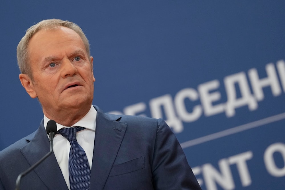 Poland's Prime MInister Donald Tusk speaks during a news conference after talks with Serbian President Aleksandar Vucic in the Serbia Palace in Belgrade, Serbia, Thursday, Oct. 24, 2024. (AP)