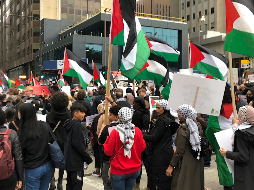 Thousands of protesters march down Chicago’s Michigan Avenue on October 21, 2023 in support of the Palestinians. (AP)