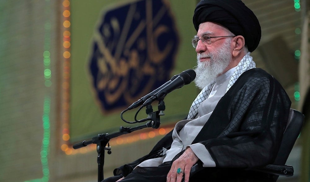 Iranian leader Sayyed Ali Khamenei sits in a ceremony to mark the Shiite holiday of Eid al-Ghadir, in Tehran, Iran, June 25, 2024. (AP)