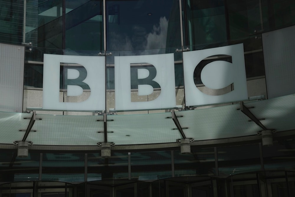 A logo of the BBC is seen at the BBC Headquarters in London, Britain, Tuesday, July 11, 2023. (AP)