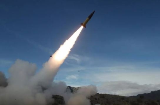 An American ATACMS (Army TACtical Missile System) ground-to-ground ballistic missile is fired in the New Mexico desert. (AFP)