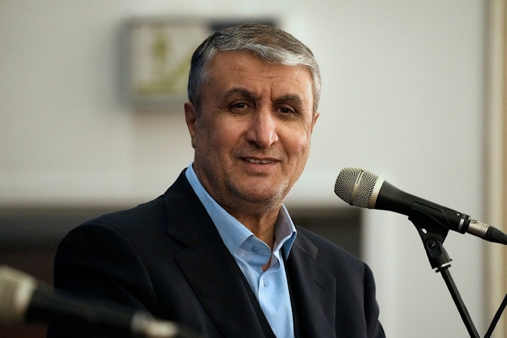 Head of Atomic Energy Organization of Iran Mohammad Eslami listens during his joint press conference with International Atomic Energy Agency Director General in Tehran, Iran, Nov. 14, 2024. (AP)