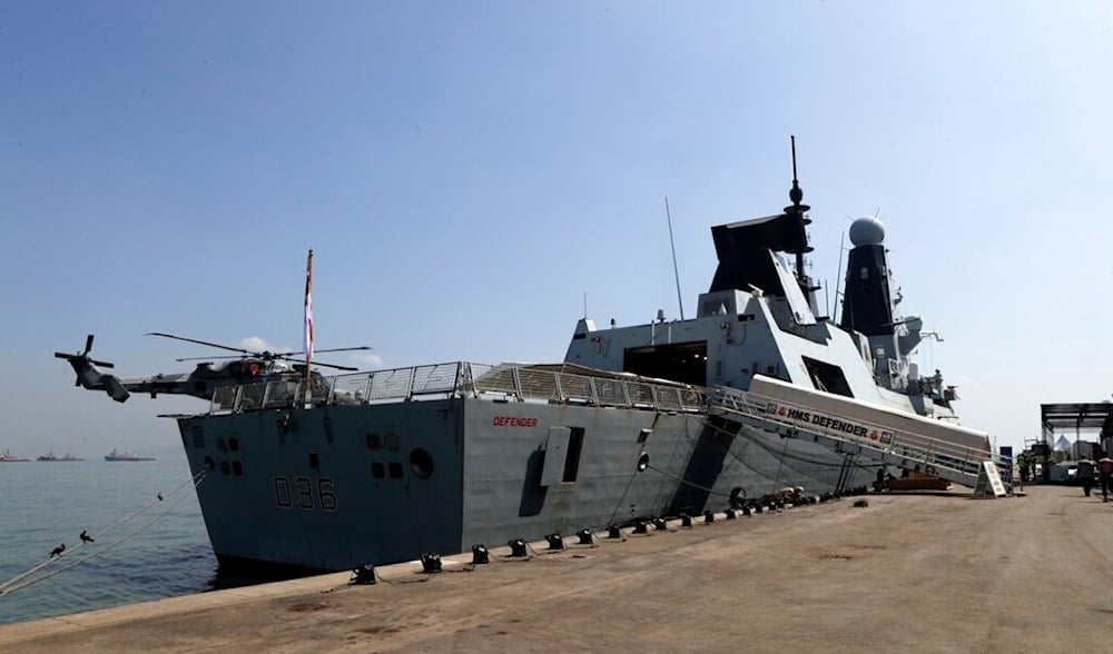 An HMS Defender, a type 45 air-defence destroyer ship, stands in the Mumbai International Cruise Terminal during the Royal Navy and Indian Navy meet in Mumbai, India, Oct. 22, 2021. (AP)