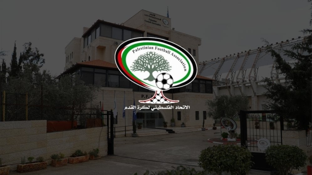 Picture displays the logo of the Palestinian Football Association. (@PSFA28, X)