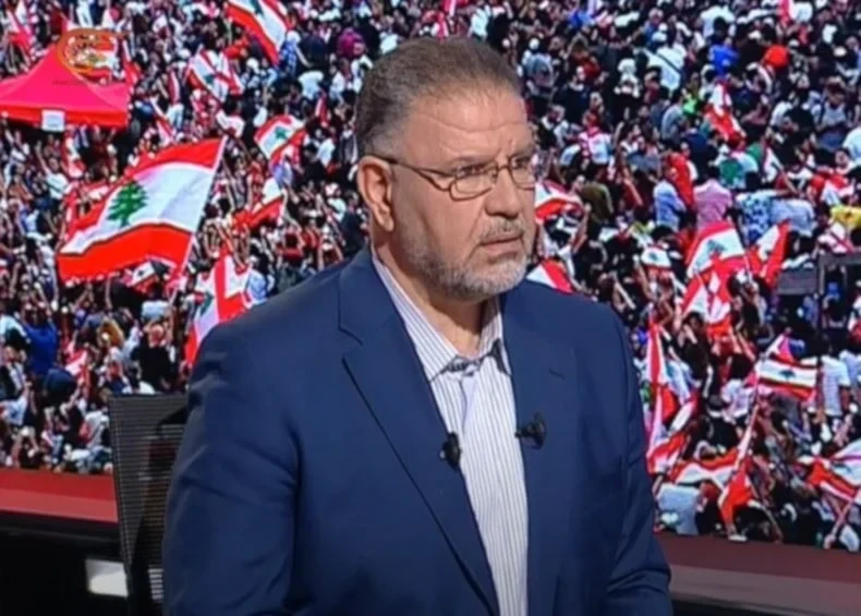 A screen grab from an intervire for Loyalty to the Resistance bloc MP, Ali Fayyad, for Al Mayadeen