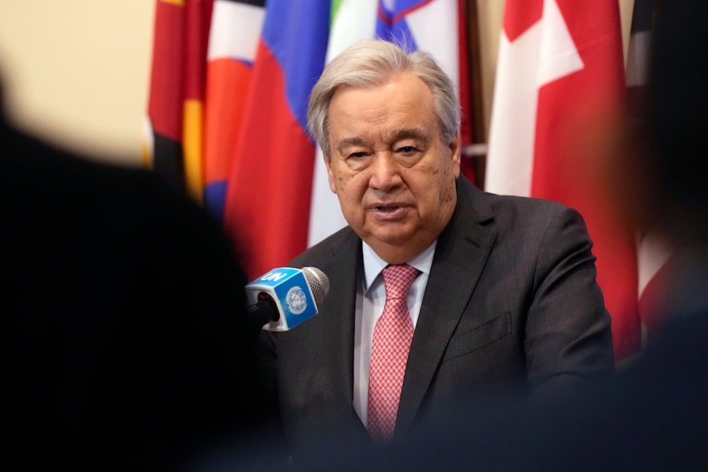 UN Secretary General Antonio Guterres answers media questions after he delivered remarks on Syria outside the UN Security Council, on December 19, 2024. (AP)