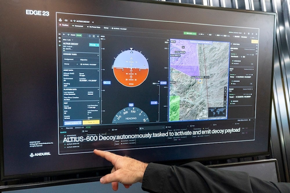 Lattice Mission Autonomy software by Anduril is demonstrated at the Air & Space Forces Association Air, Space & Cyber Conference, Wednesday, Sept. 13, 2023, in Oxon Hill, Md. (AP)