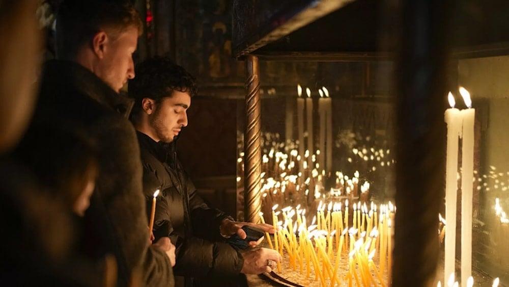  Palestinians pray at the the birthplace of the Christ in the occupied West Bank city of Bethlehem, Tuesday, Dec. 24, 2024 -  (AP)