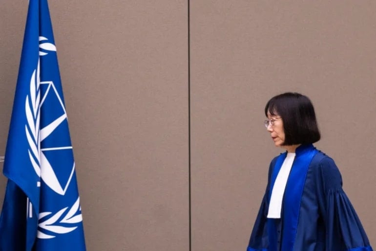 ICC President Tomoko Akane during an address in the Hague (AP)