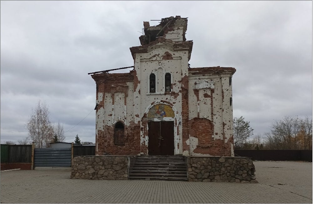 The battered Iverskiy monastery, on the northern outskirts of Donetsk city.