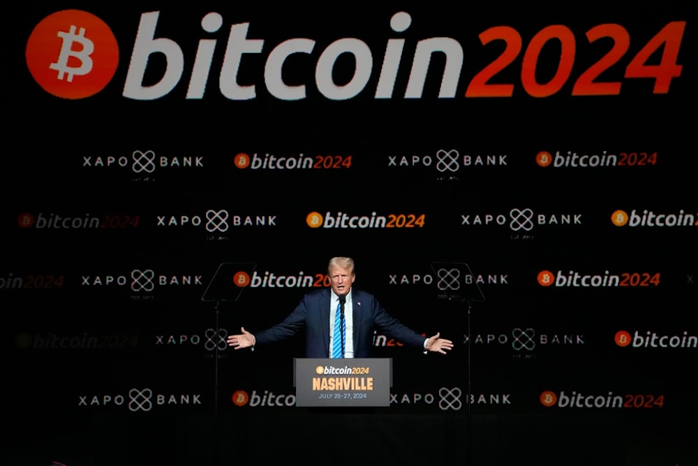 Republican presidential candidate former President Donald Trump speaks at the Bitcoin 2024 Conference Saturday, July 27, 2024, in Nashville, Tenn. (AP)