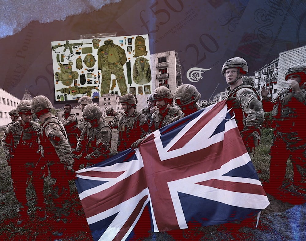 Britain has a Potemkin village military retaining the emblems of a pocket superpower, but without the necessary hard capabilities. (Al Mayadeen English; Illustrated by Ali Al-Hadi Shmeiss)