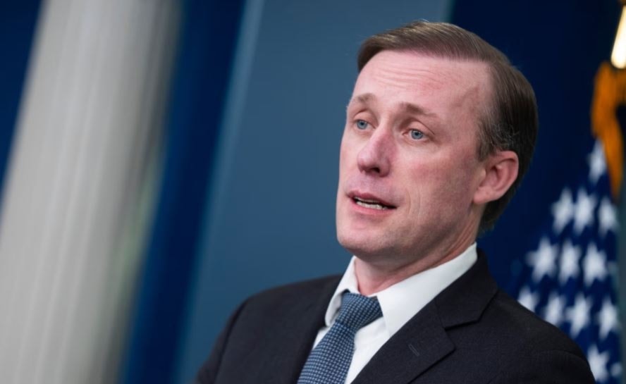  Jake Sullivan speaks during a press briefing at the White House in Washington, on 12 March. (AP)