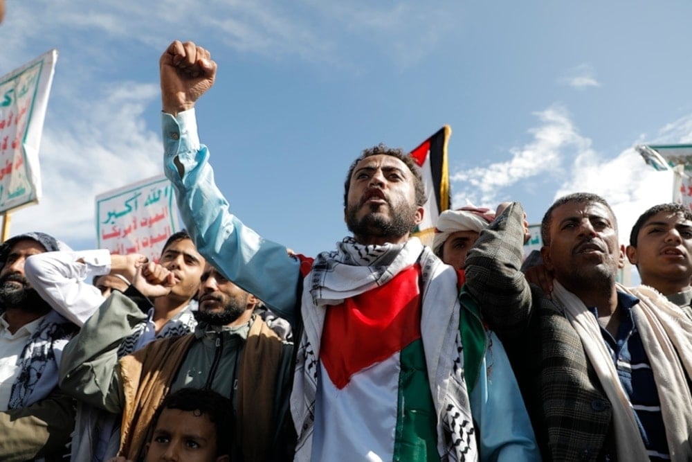 Yemenis attend a pro-Palestine rallt in Sanaa, Yemen, on Friday, August 23,2024. (AP)