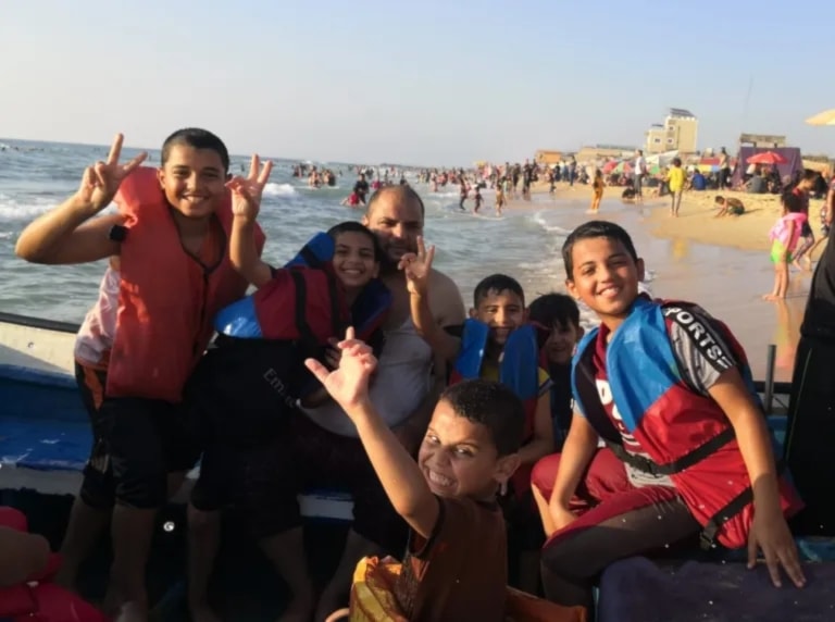 Ashraf Alsayed, his sons, two of his nephews, in an undated photo taken in the Gaza Strip. Two of his sons and one his nephews were killed in the October attack. His sole surving son Mohammed is pictured the foreground. Photo: Courtesy of Alsayed family