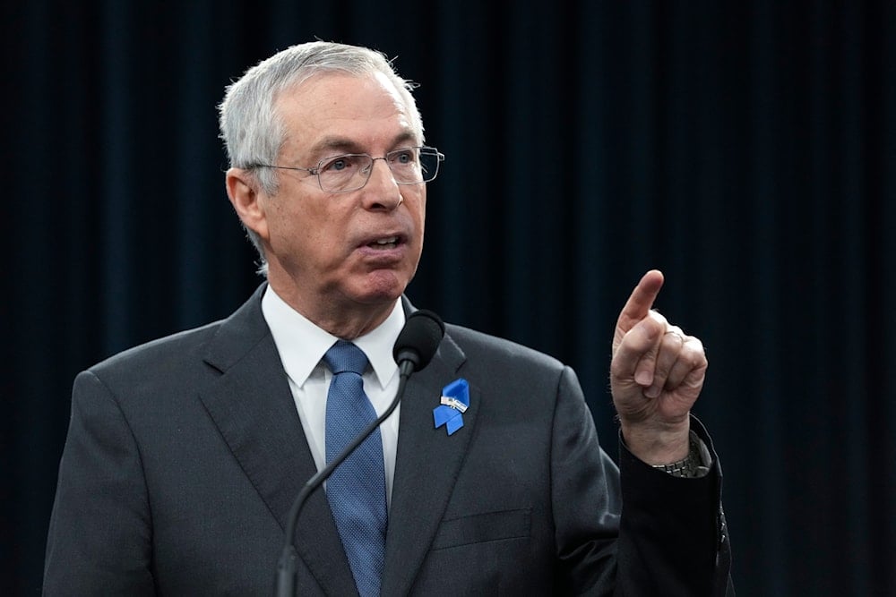 Israeli Ambassador to the United States Michael Herzog speaks during an event on Capitol Hill in Washington, Wednesday, Feb. 14, 2024 (AP)