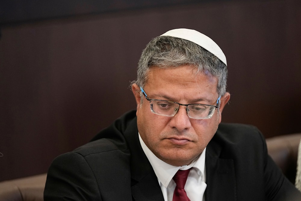 Israeli Police Minister Itamar Ben-Gvir attends the weekly cabinet meeting in al-Quds, Sunday, Sept. 10, 2023. (AP)
