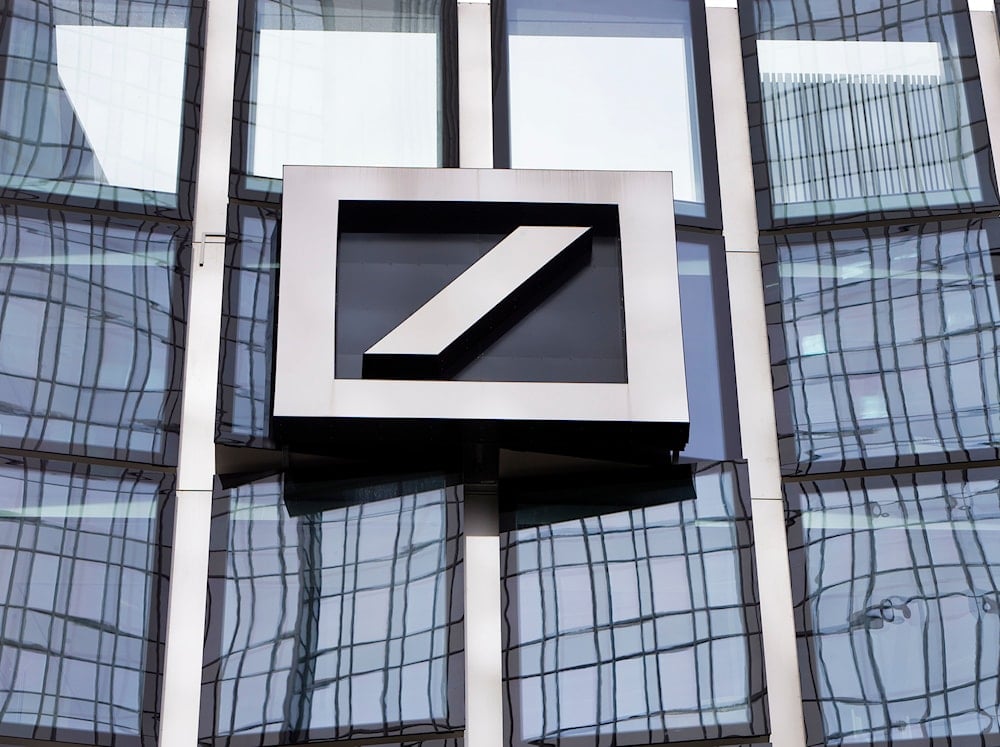 The Deutsche Bank logo is displayed at a bank's building in Frankfurt, Germany, April 9, 2018. (AP)