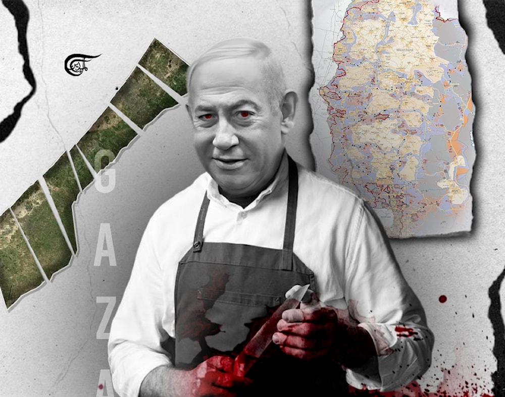 Israeli salami-slicing is the subtle and incremental displacement of the Palestinian population from their land and the slow advance of settlers at a pace so gradual that the world ignores it. (Al Mayadeen English; Illustrated by Batoul Chamas)