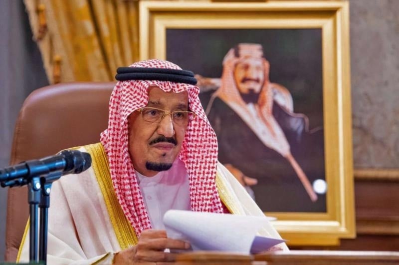 A file picture shows Saudi King Salman bin Abdulaziz Al Saud addressing the nation in a televised speech in the capital Riyadh in 2020. (AFP)