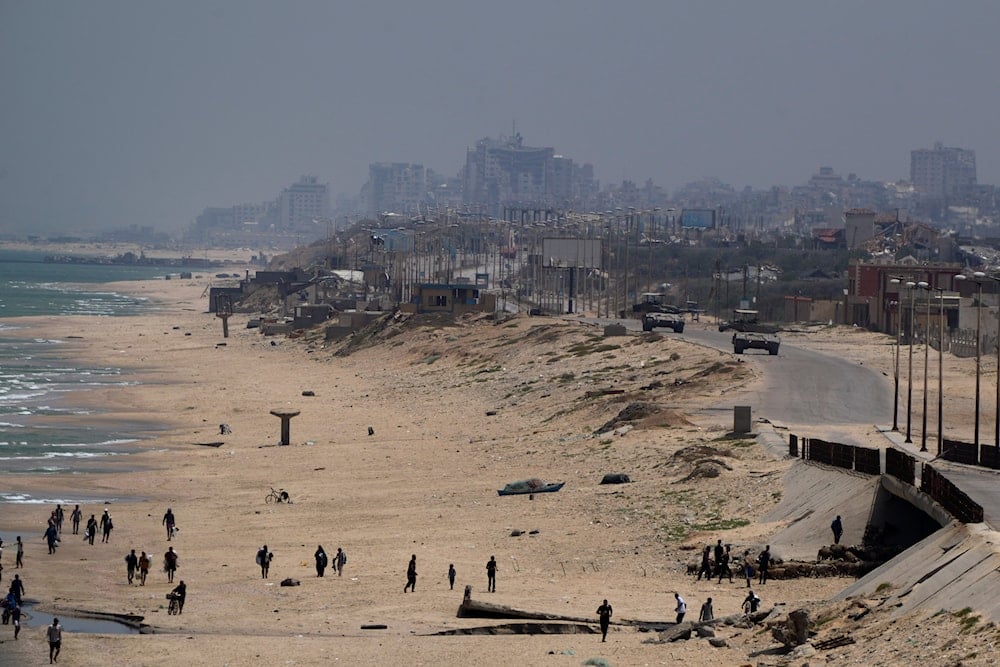 Israeli occupation tanks are seen in the central Gaza Strip, on May 18, 2024. (AP)