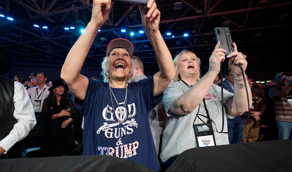 Supporters cheer for former President Donald Trump before he speaks at the National Rifle Association Convention, Saturday, May 18, 2024, in Dallas. (AP)