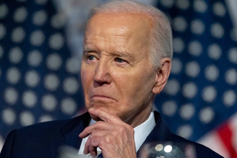 President Joe Biden waits to speak at a dinner for the Detroit chapter of the NAACP, Sunday, May 19, 2024, in Detroit. (AP Photo/Alex Brandon)